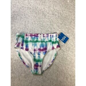 DSG Girls High Waisted Bikini Bottom Tide Dye Multi Purple Blue Green Size L NWT